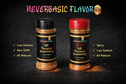 Paquete de condimentos multiusos NeverBasic Flavors – Regular y picante | Bajo en sodio | Vegano | Sin OMG | Todo natural