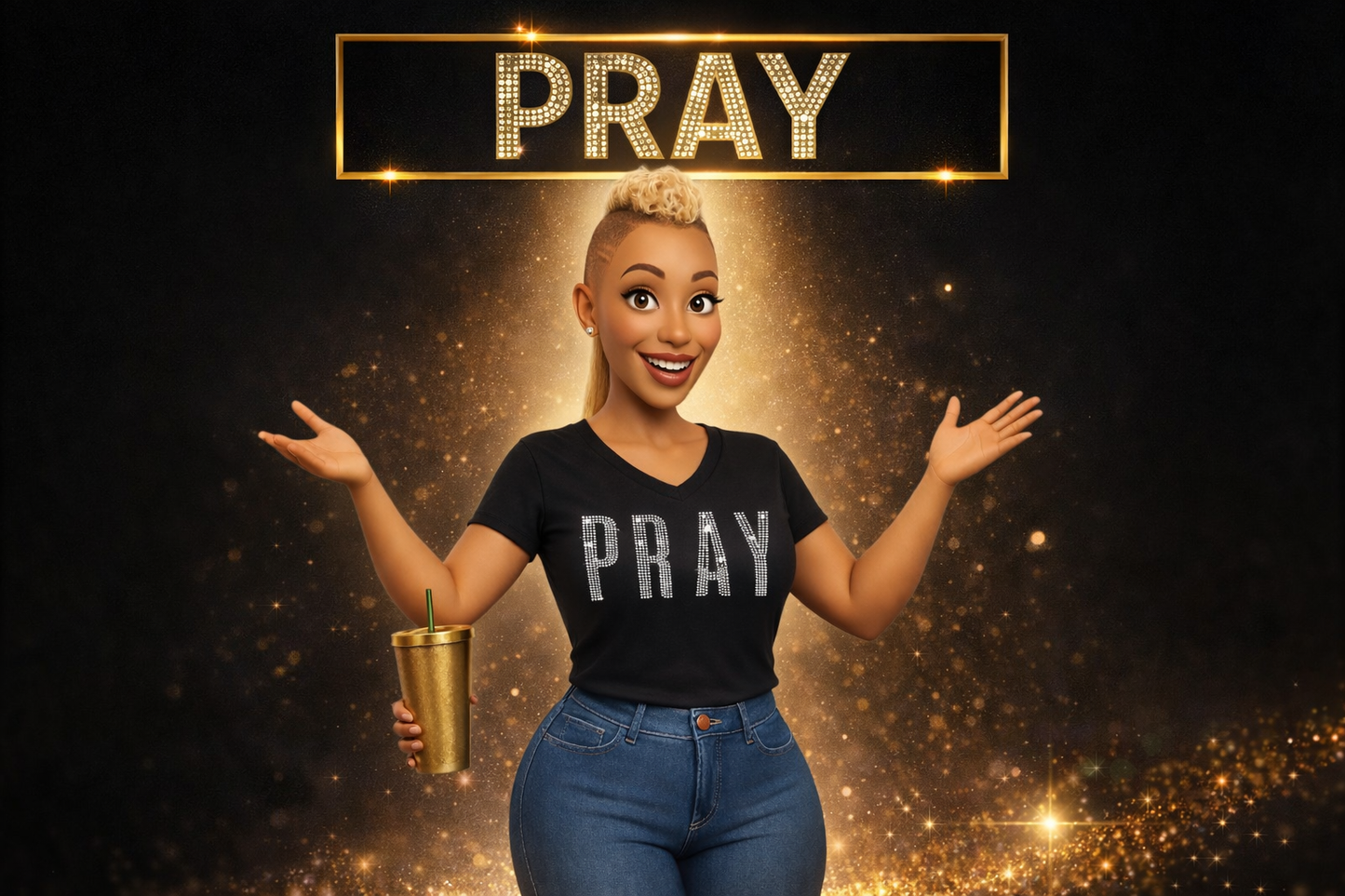 Camiseta con cuello de pico Bling Pray