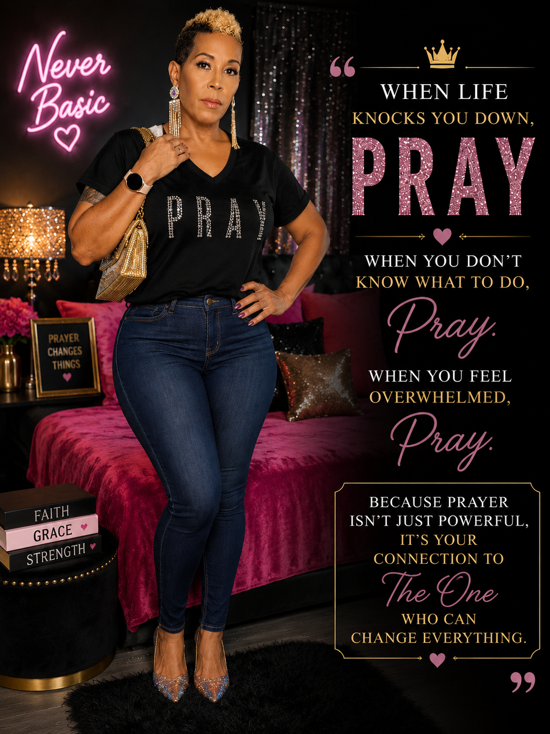Bling Pray V-neck T-shirt