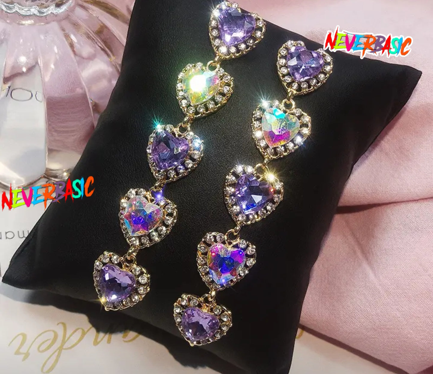Pendientes colgantes de corazón de diamantes de imitación de cristal de colores