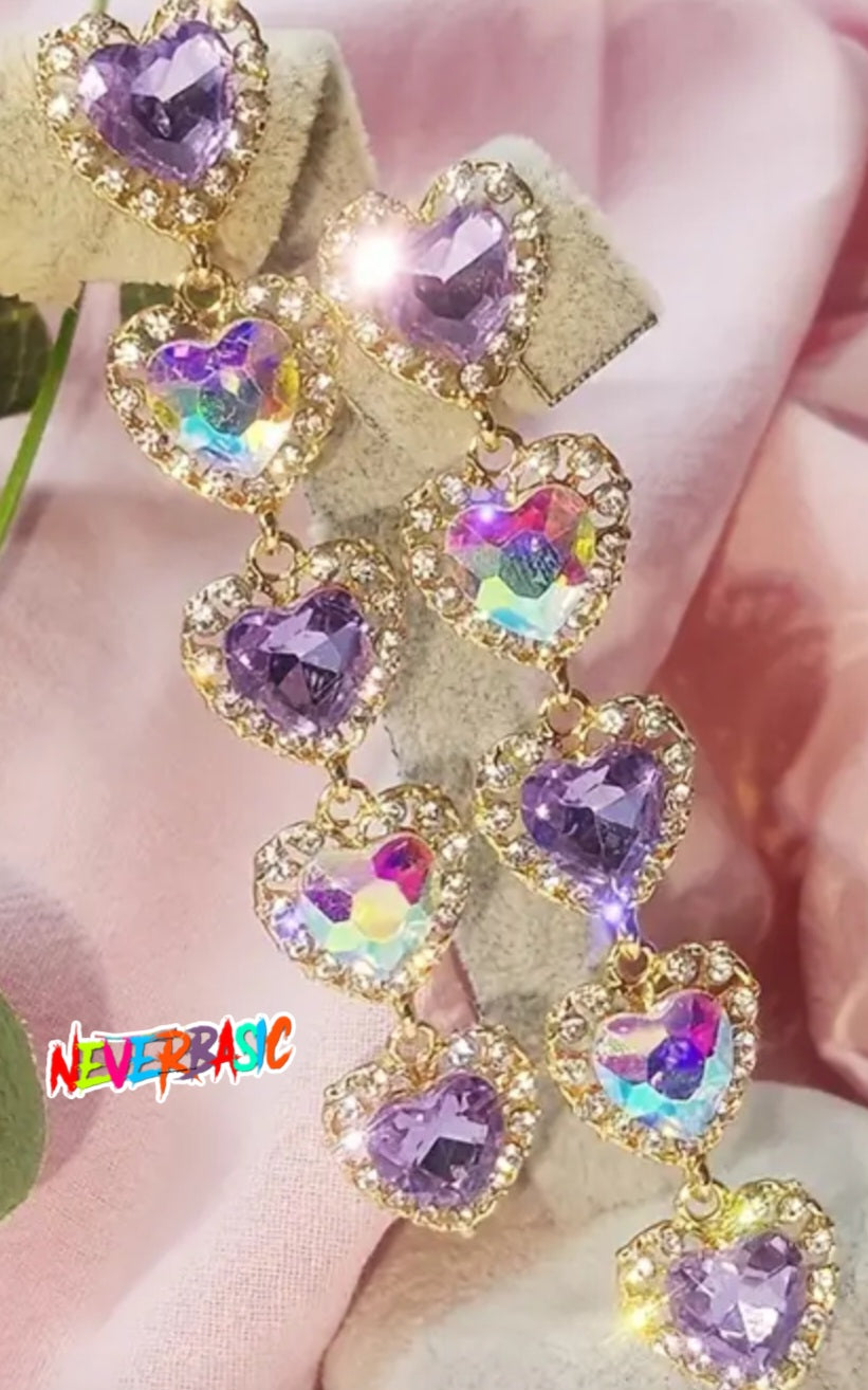 Pendientes colgantes de corazón de diamantes de imitación de cristal de colores