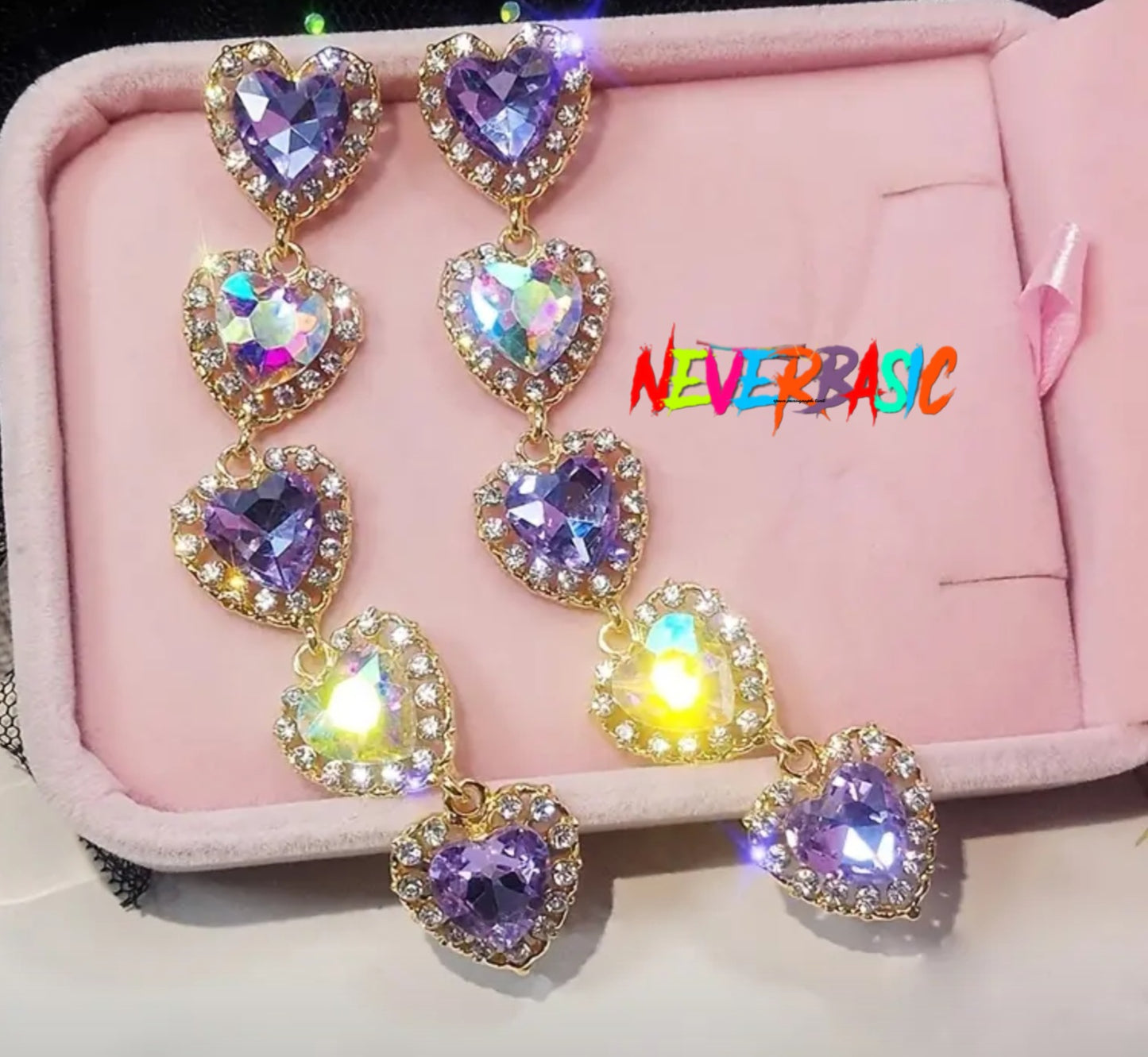 Pendientes colgantes de corazón de diamantes de imitación de cristal de colores