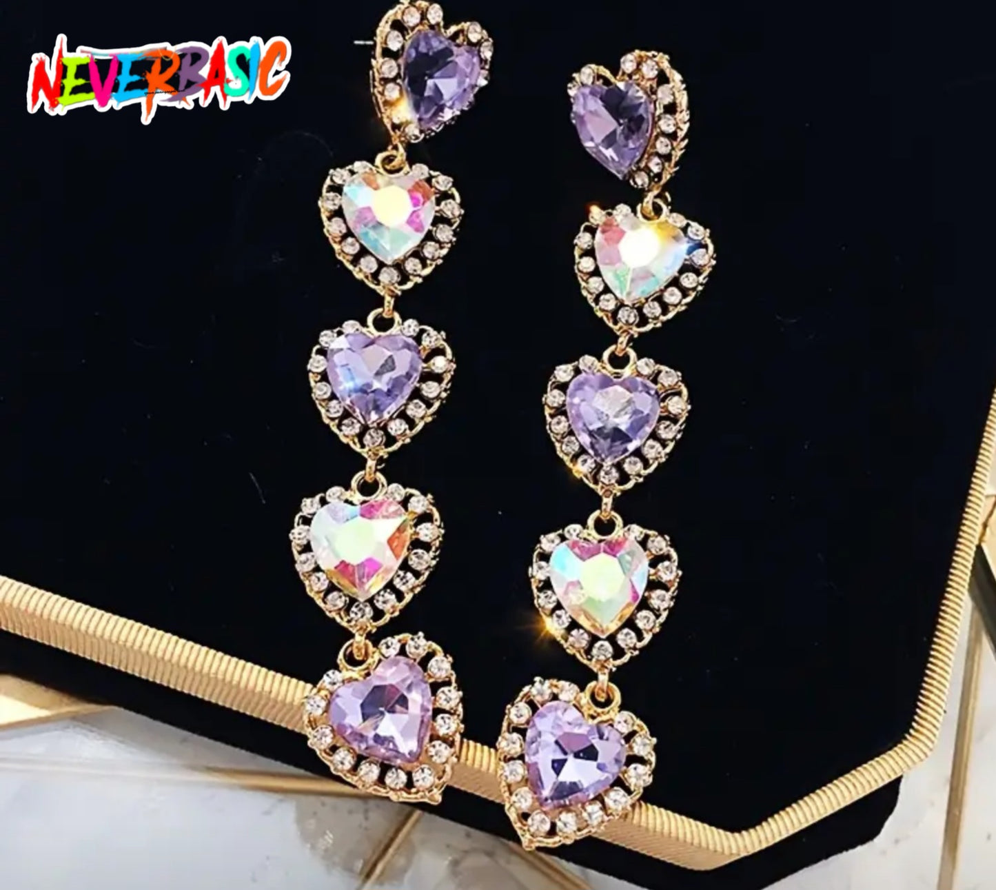 Pendientes colgantes de corazón de diamantes de imitación de cristal de colores